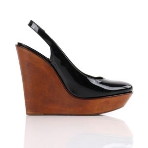 Chloe Patent Leather Slingback Wooden Wedge Heels